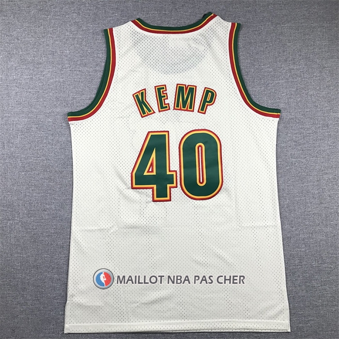 Maillot Seattle Supersonics Shawn Kemp NO 40 Mitchell & Ness Chainstitch Creme